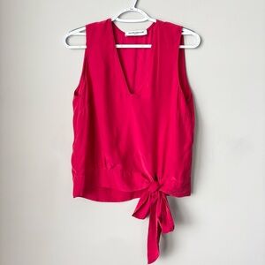 Amanda Uprichard Silk Sleeveless Tie Front Blouse Red | Size S